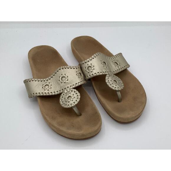 Jack Rogers Gold Sandals Sizew 9 Suede In Soles - Picture 1 of 9
